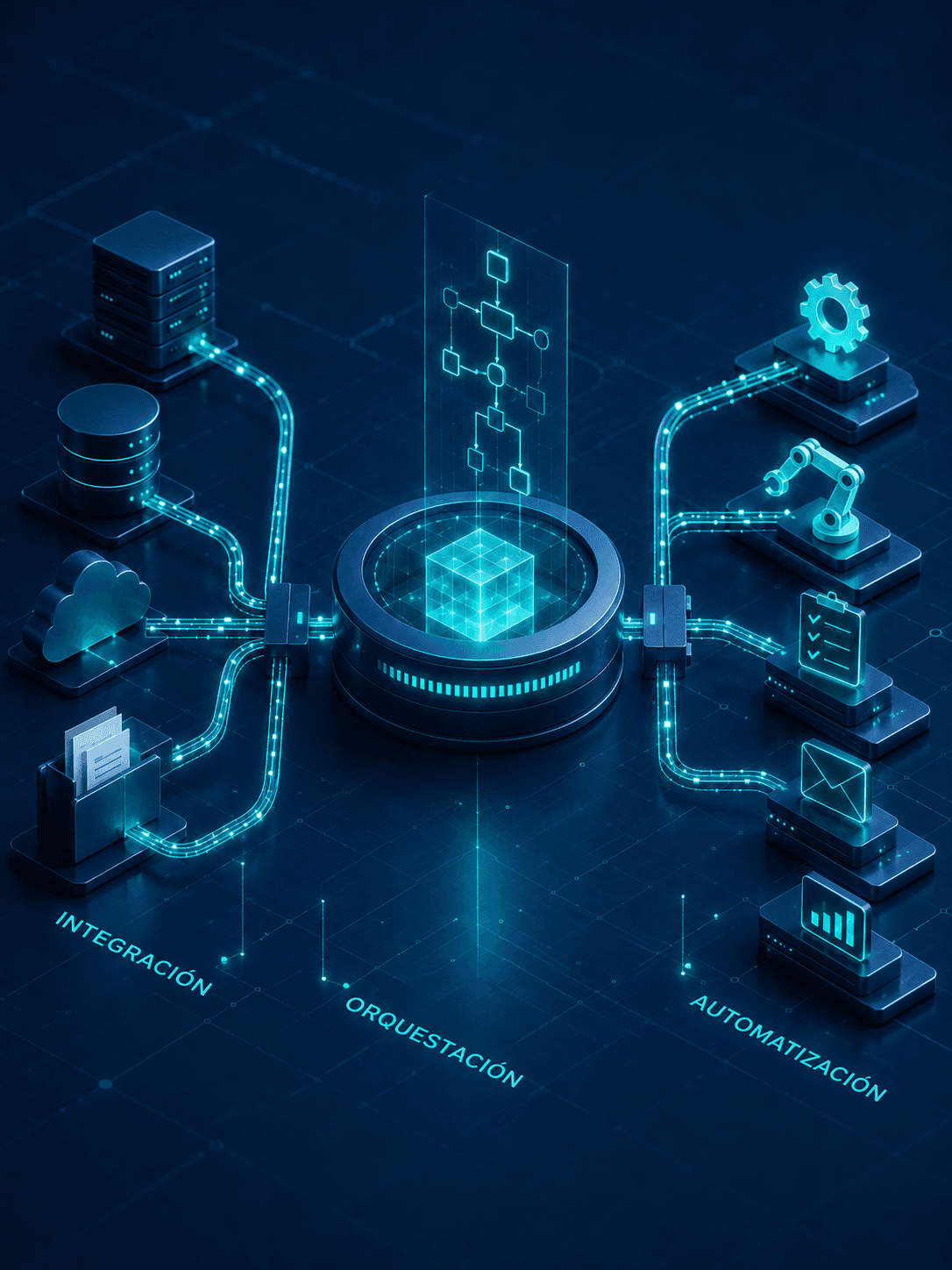 Sistemas conectados mediante integración, orquestación y automatización